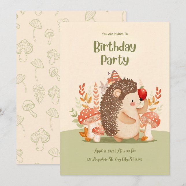 Invitation de naissance personnalisée Hérisson de  (Devant / Derrière)