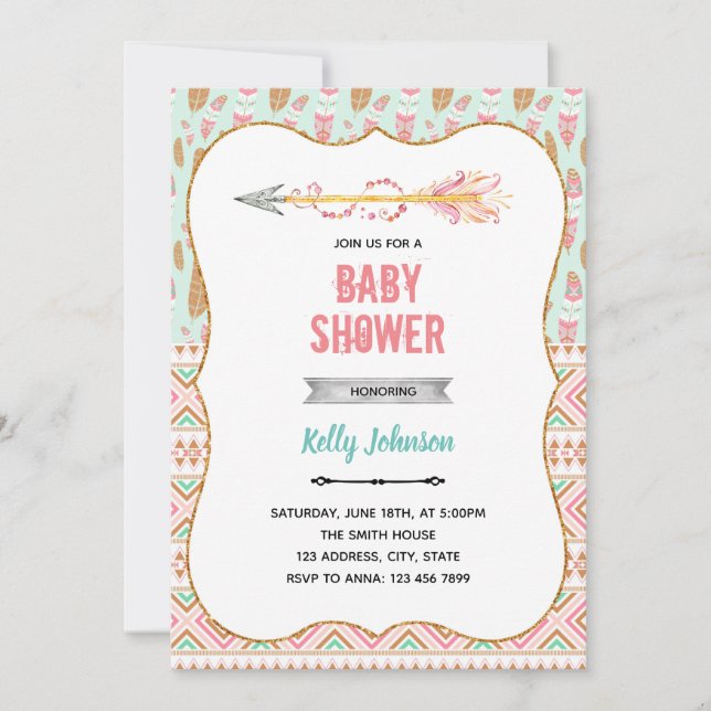 Invitation de naissance pour bébé flèche tribale (Devant)
