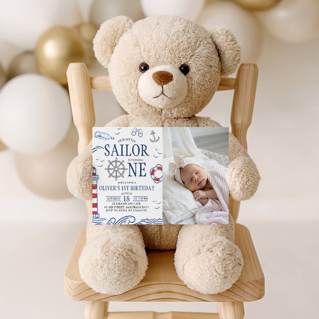 Invitation de naissance pour un petit marin - 1 an (Créateur téléchargé)