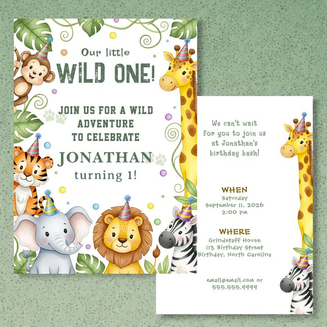 Invitation de naissance safari jungle fantaisiste  (Créateur téléchargé)