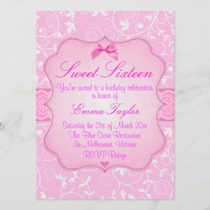 Invitation de naissance Sweet16 rose florale éléga
