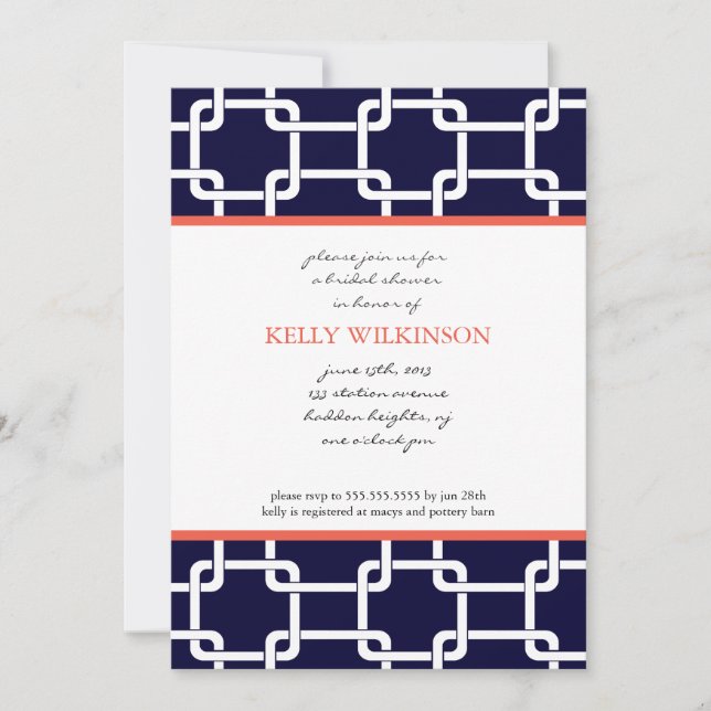 Invitation de Navy Blue and Coral Preppy (Devant)