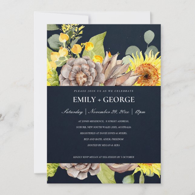 INVITATION DE NAVY SUNFLOWER EUCALYPTUS PINE FLORA (Devant)