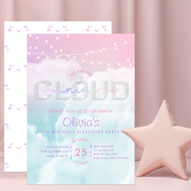 Invitation de neuf spectateurs - Pastel Sky 9th B (Fun Pastel - Cloud Nine Birthday Party Invite)