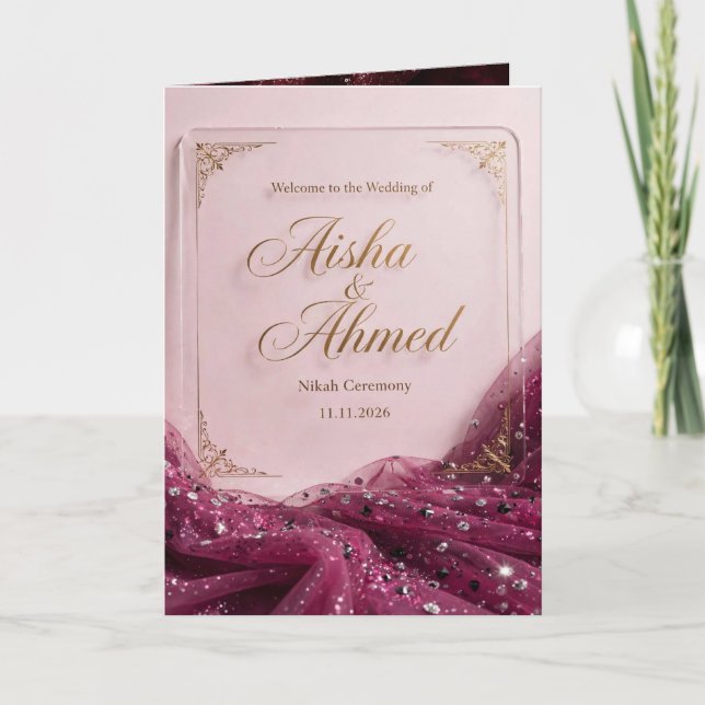 Invitation de Nikah Luxueuse Rose Pâle Paillettes  (Devant)