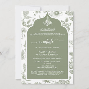 Invitation de Nikah vert sauge élégante Art liné