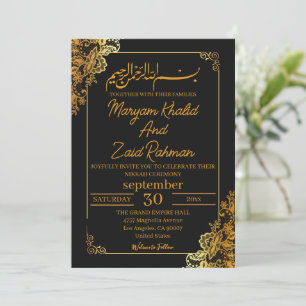 Invitation de Nikkah blanche et dorée