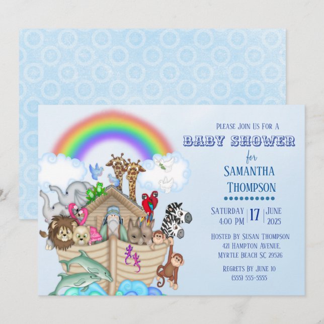 Invitation de Noah's Ark Baby shower (Devant / Derrière)