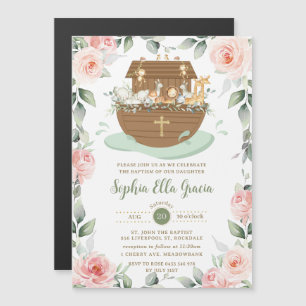 Invitation de Noah's Ark rose Floral Girl Baptism