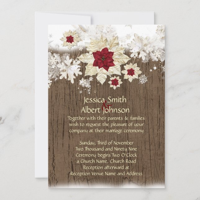 Invitation de noces en bois de neige (Devant)