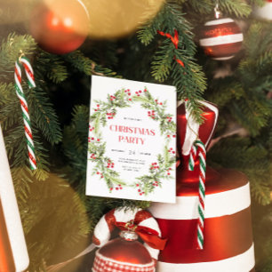 Invitation de Noël à la couronne verte et rouge