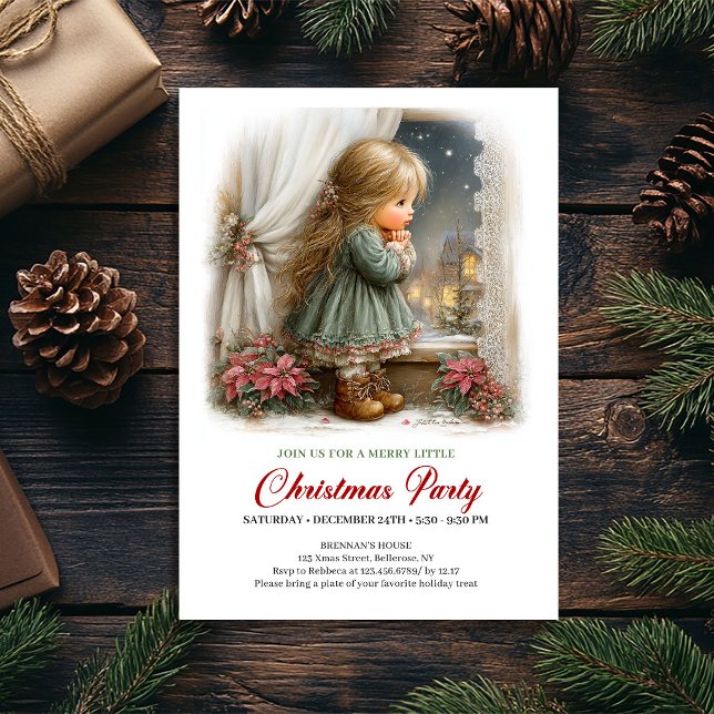 Invitation de Noël à la Famille Scène de Vacances  (Christmas Family Invite Cute Girl Holiday Scene)