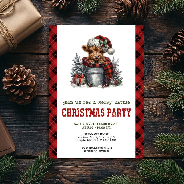 Invitation de Noël à la ferme cosy avec vache high (Cozy farmhouse highland cow Christmas invitation)