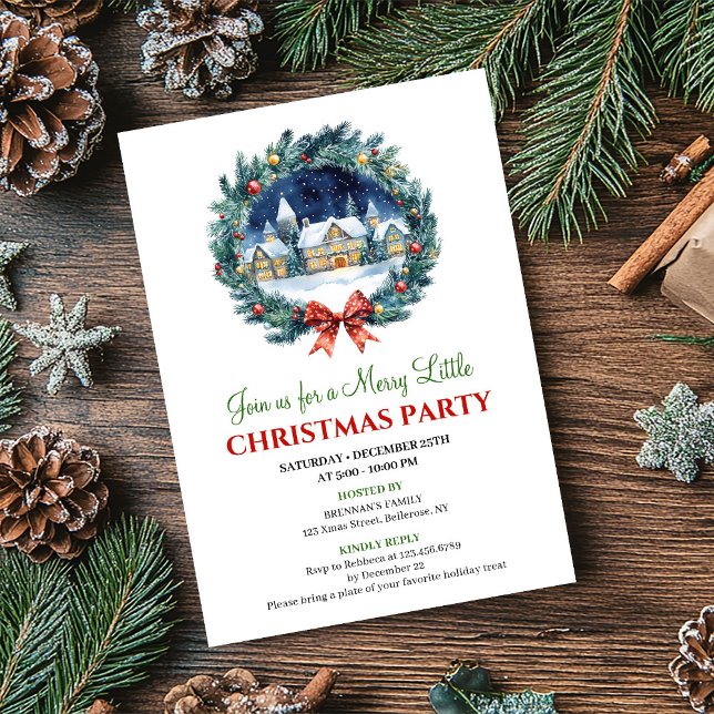 Invitation de Noël à l'aquarelle Cozy Scene de Fêt (Cozy Watercolor Holiday Scene Christmas Invitation)