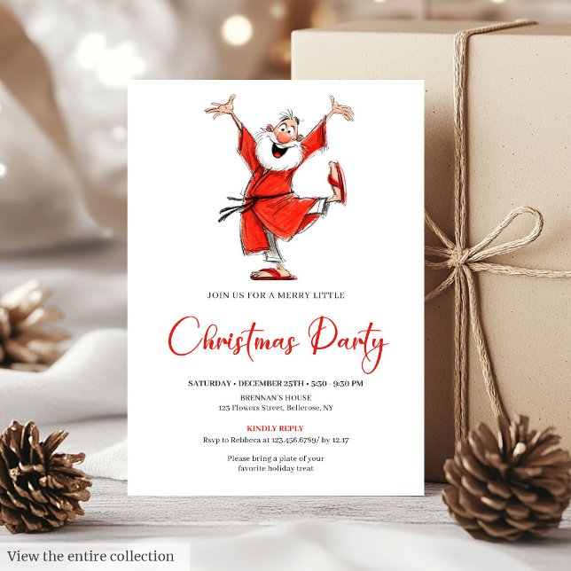 Invitation de Noël à l'aquarelle du Père Noël drôl (Classic Funny Santa Watercolor Christmas Invite)