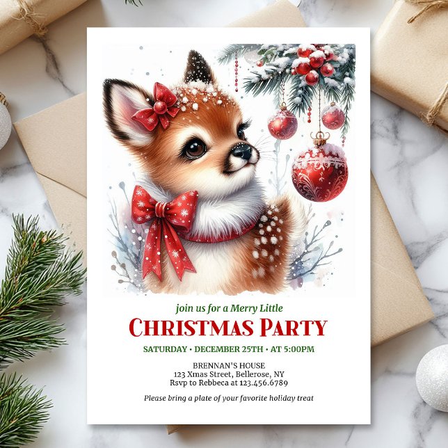 Invitation de Noël à l'aquarelle pour bébé cerf mi (Sweet baby deer watercolor Christmas invite digital download)