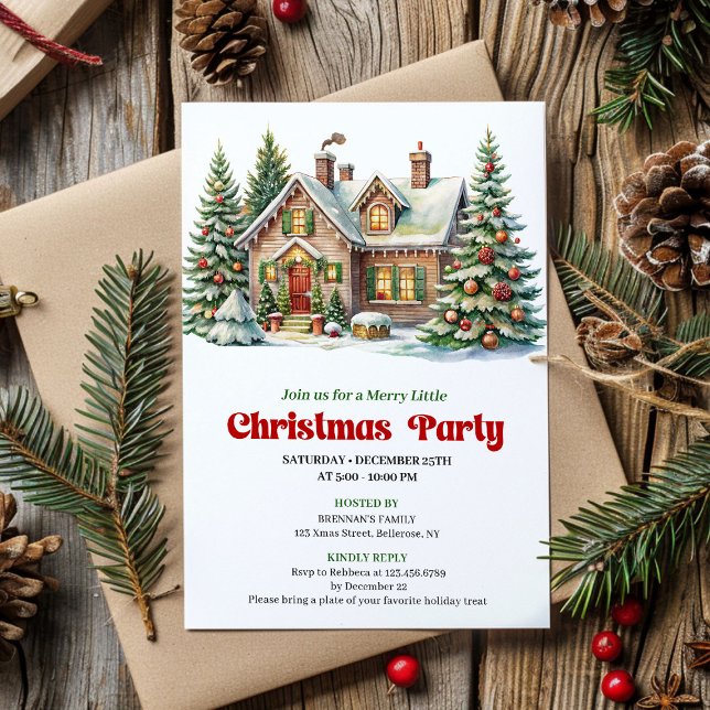 Invitation de Noël à l'aquarelle Scène hivernale c (Classic Winter Scene Watercolor Christmas Invite)