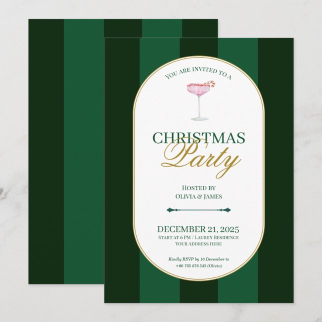 Invitation de Noël à rayure verte classique (Devant / Derrière)