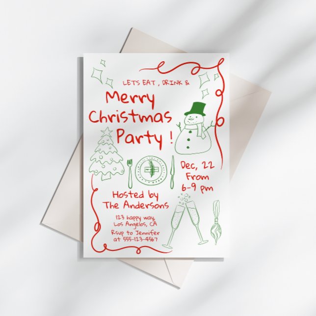 Invitation de Noël amusante tirée à la main (Créateur téléchargé)