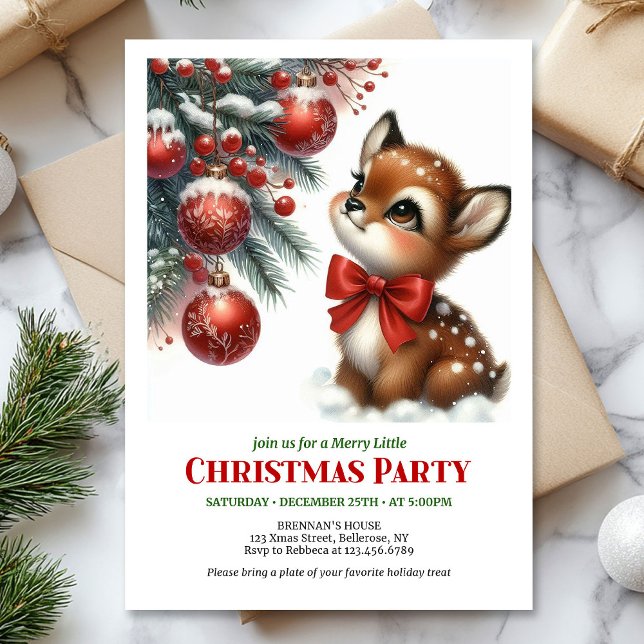 Invitation de Noël aquarelle pour bébé cerf mignon (Cute baby deer watercolor Christmas invitation digital template)