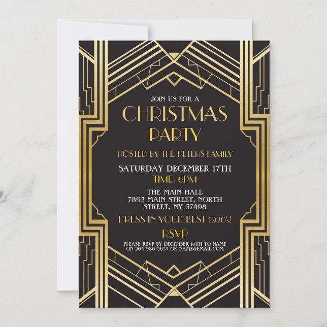 invitation de Noël Art déco des années 1920 Gatsby (Devant)