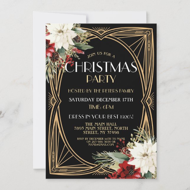 invitation de Noël Art déco des années 1920 Gatsby (Devant)