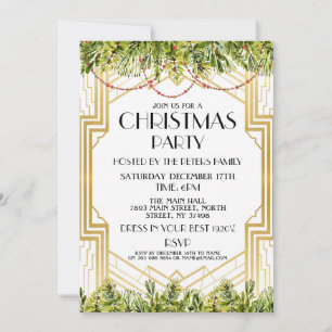 invitation de Noël Art Déco Gatsby Party Gold des