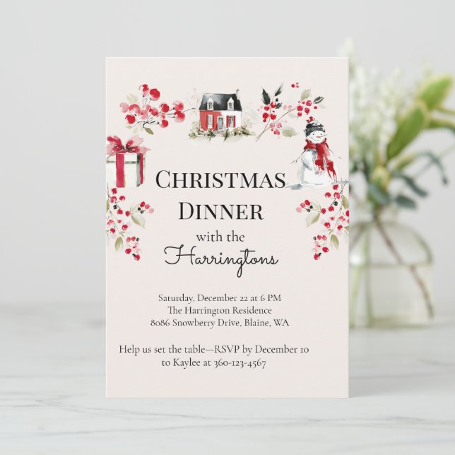 Invitation de Noël au dîner à l'aquarelle (Debout devant)