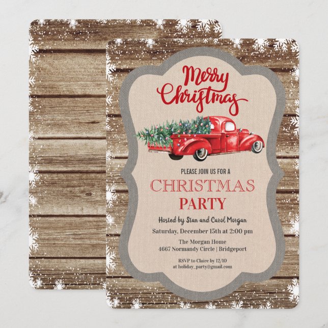 Invitation de Noël au flocon de neige avec vieux c (Devant / Derrière)