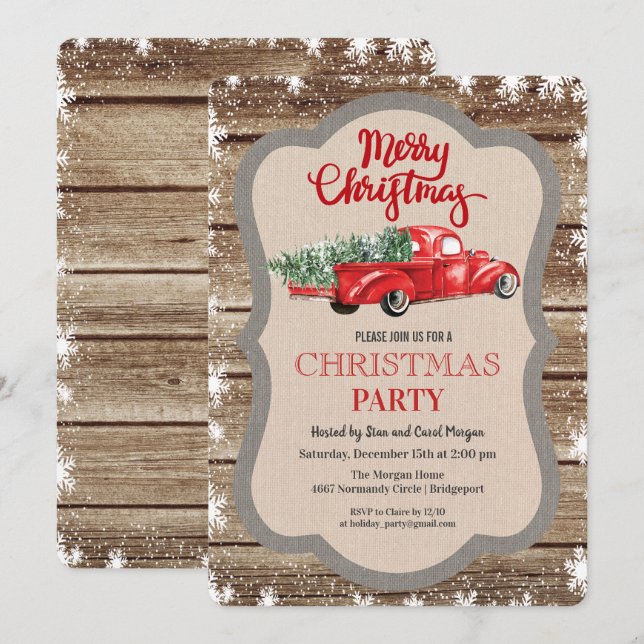 Invitation de Noël au flocon de neige avec vieux c (Devant / Derrière)