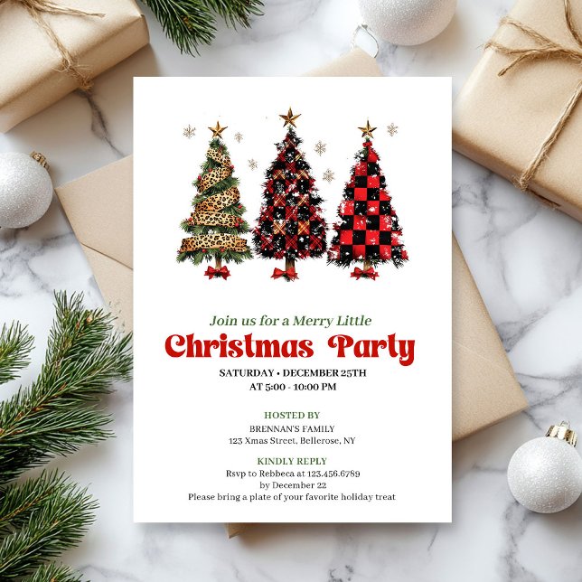 Invitation de Noël au léopard joueur et carreau ro (Playful leopard and red plaid Christmas invitation)