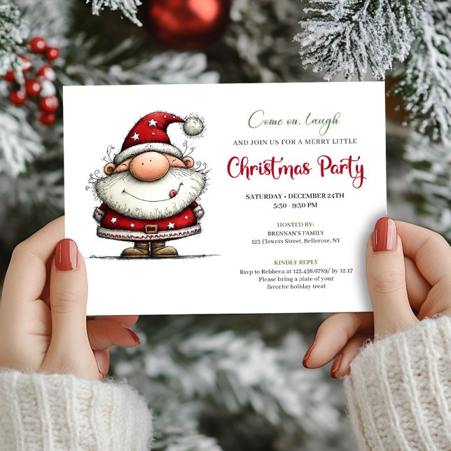 Invitation de Noël au lettrage manuscrit de Père N (Quirky Santa Hand Lettering Christmas Invitation)