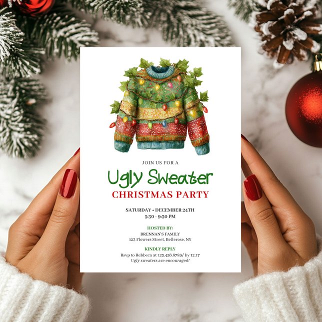Invitation de Noël au pull moche drôle et joyeux (Joyful Funny Ugly Sweater Christmas Invite)