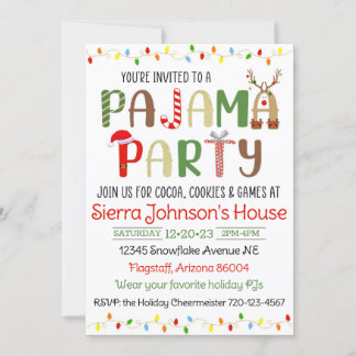Invitation de Noël au Pyjama Party, invitation du 