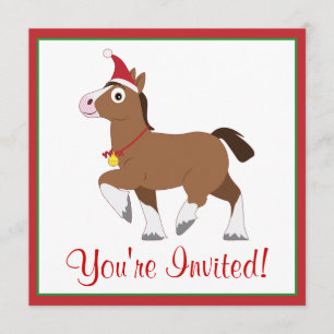 Invitation de Noël avec Cheval à Santa Hat