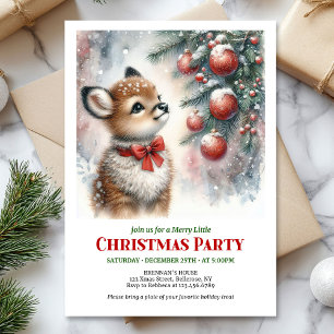 Invitation de Noël bébé cerf forêt enneigée adorab