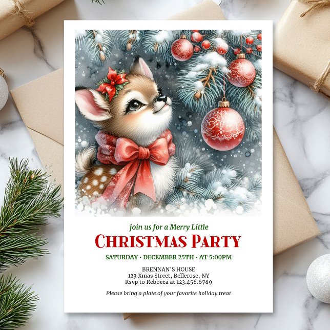 Invitation de Noël bébé cerf forêt enneigée charma (Lovely snowy forest baby deer Christmas invite printable)