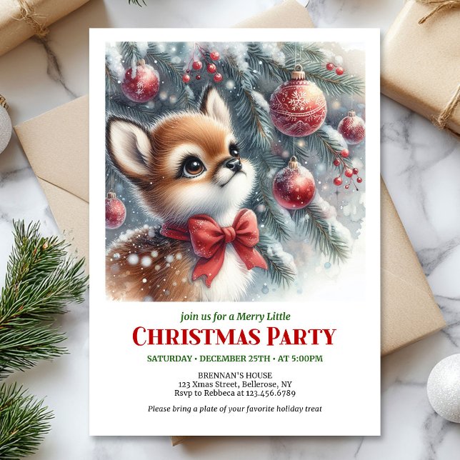 Invitation de Noël bébé cerf forêt enneigée charma (Lovely snowy forest baby deer Christmas invitation digital download)