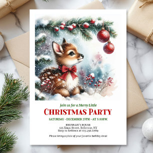 Invitation de Noël bébé cerf forêt enneigée lumine