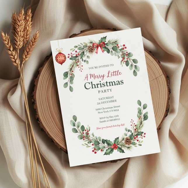 Invitation de Noël botanique à l'aquarelle (Holly Berry Invitation)