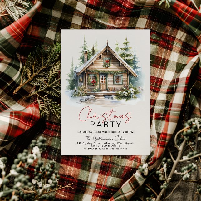 Invitation de Noël Cabine d'hiver cosy (Cozy Cabin Christmas Party)