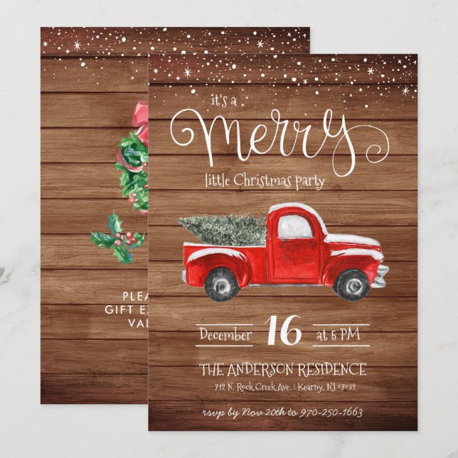 Invitation de Noël camion rouge vintage (Devant / Derrière)