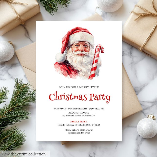 Invitation de Noël chaleureuse et classique du Pèr (Classic Santa Rustic Red Green Christmas Invite)