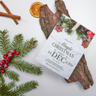 Invitation de Noël Cônes de Pin & Flocons de Neige