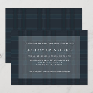 Invitation de Noël d'affaires à carreaux bleus