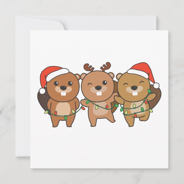 Invitation de Noël de castor Animaux de Noël Choue (Devant)