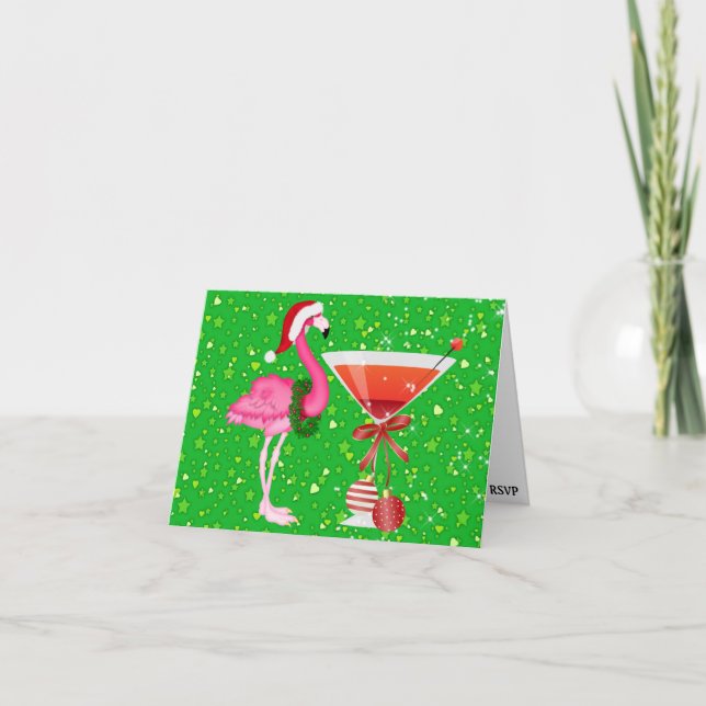 Invitation de Noël de cocktail de Flamant rose - (Devant)