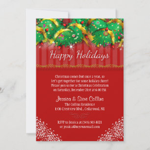 Invitation de Noël - Décorations rouges et festive