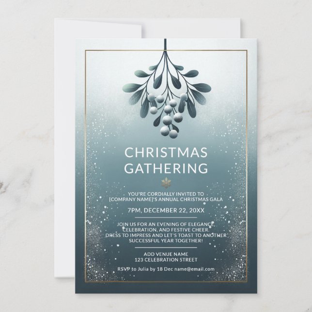 Invitation de Noël d'entreprise bleue avec accents (Devant)