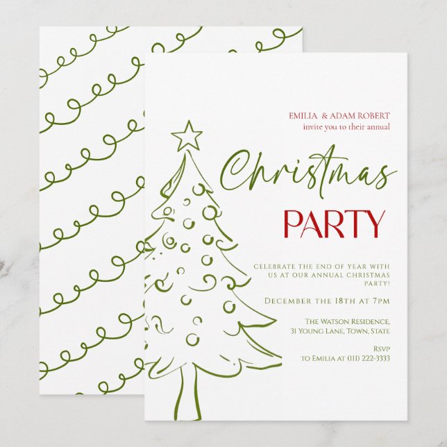 Invitation de Noël dessinée à la main de manière f (Devant / Derrière)